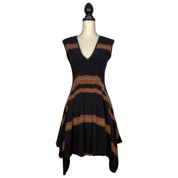 NEW $545  Morgan Carper Mc Vao Wool Blend Black Orange Dress        Size: 4 - Picture 1 of 4